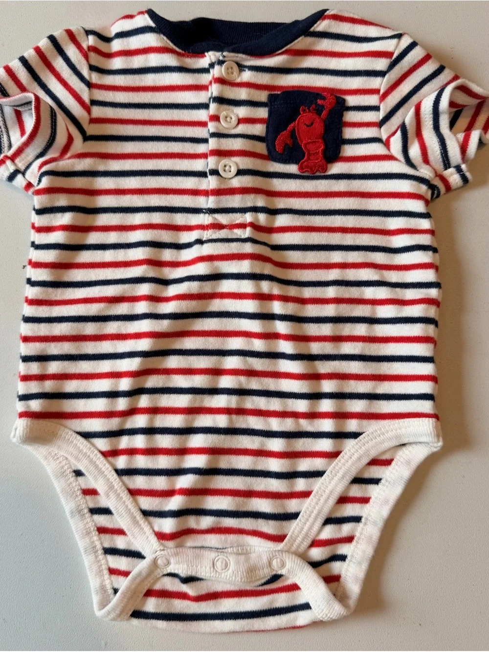 Little Me Baby 6M 2-Piece Lobster Outfit Striped Bodysuit Navy Shorts Nautical